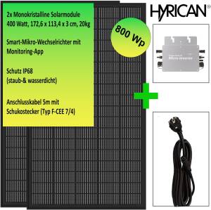 Hyrican Balkonkraftwerk 800Wp 800W Wechselrichter + 2 x Solarpanel 400 W - 0 % MwSt. (gem. § 12 Abs. 3 UStG)