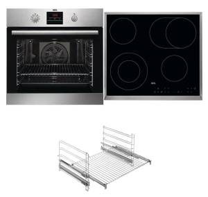 AEG - TeamB121P  A+ Backofen-Set Pyrolyse Backauszug Glaskeramik 60 cm Edelstahlrahmen