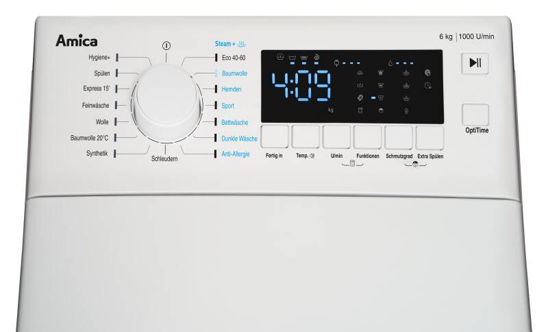 Amica & 6 Waschmaschinen weiß Drehwähler kg WT 700 SteamTouch Trocknen Toplader Kindersicherung Waschen 461