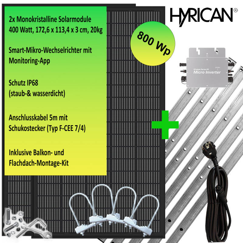 Hyrican Balkonkraftwerk 800Wp inkl. MontageKit 800W Wechselrichter