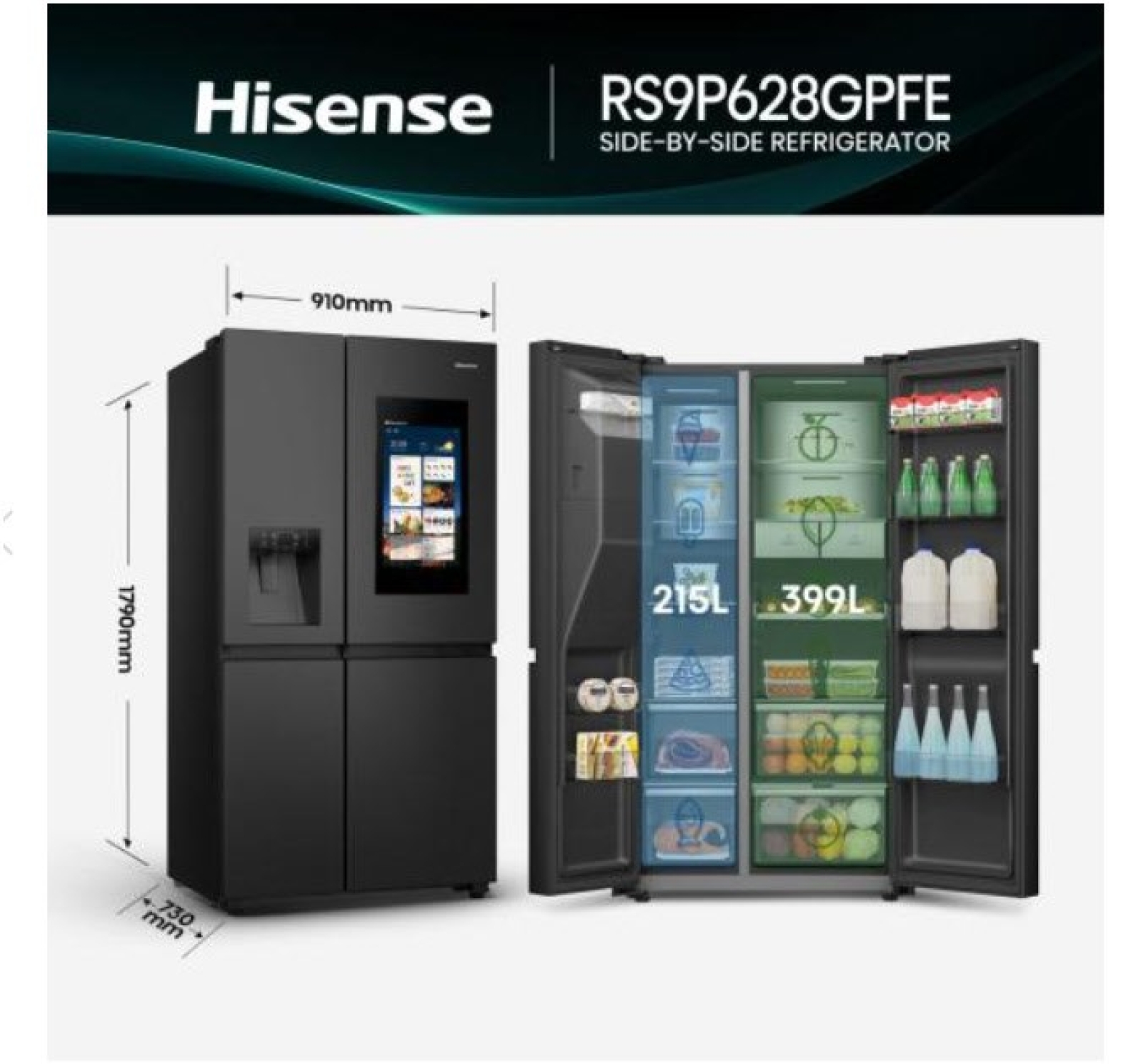 HISENSE RS9P628GPFE schwarz 179 x 91 cm Wasserspender